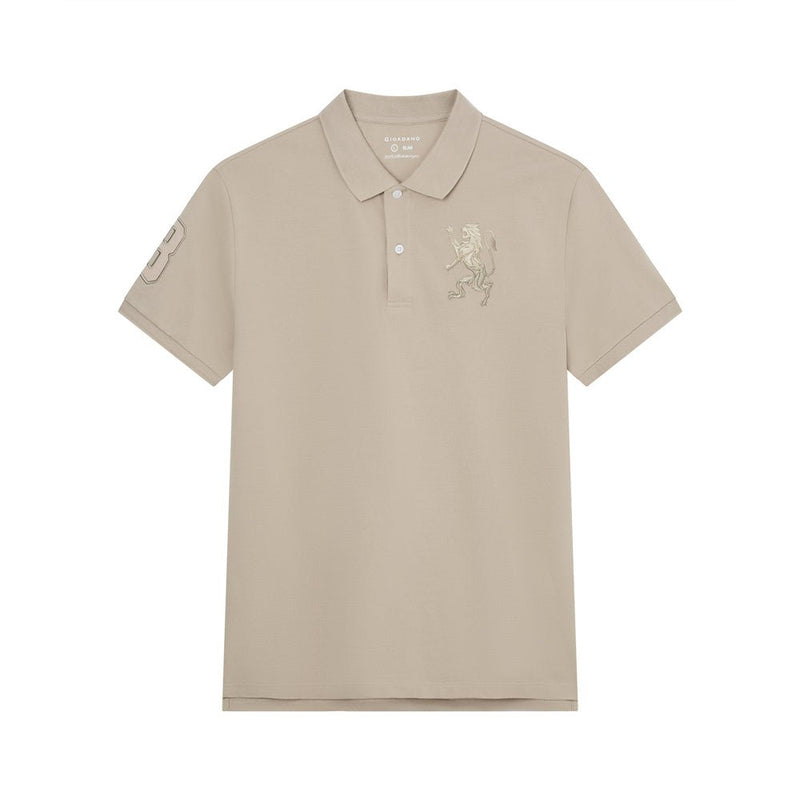 Men’S Slim Fit 3D Lion Embroidery Lycra Pique Polo S - Shop Giordano