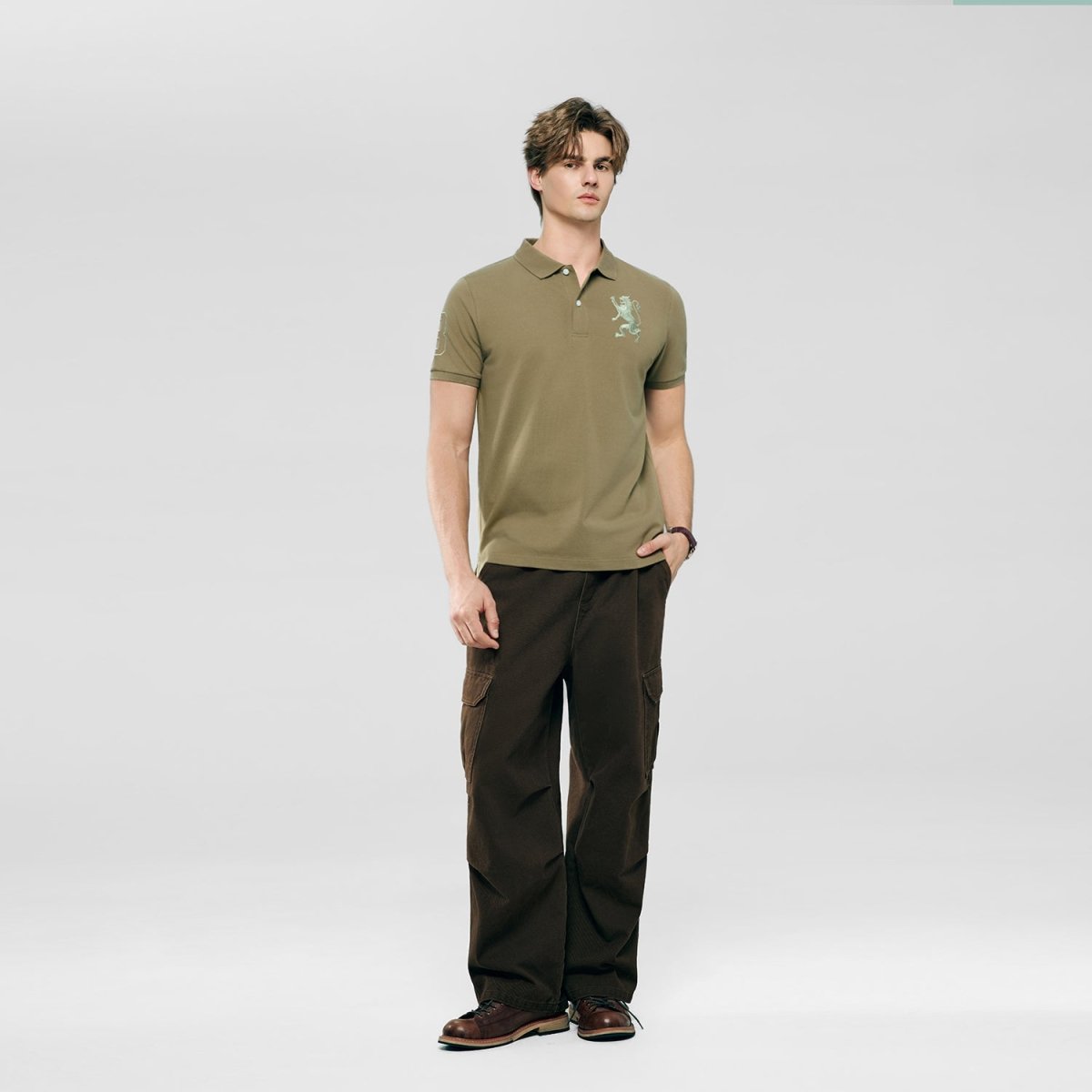 Giordano Men's Slim Fit 3D Lion Embroidery Lycra Pique Polo - first_variant_option_2 Premium Polo for Giordano