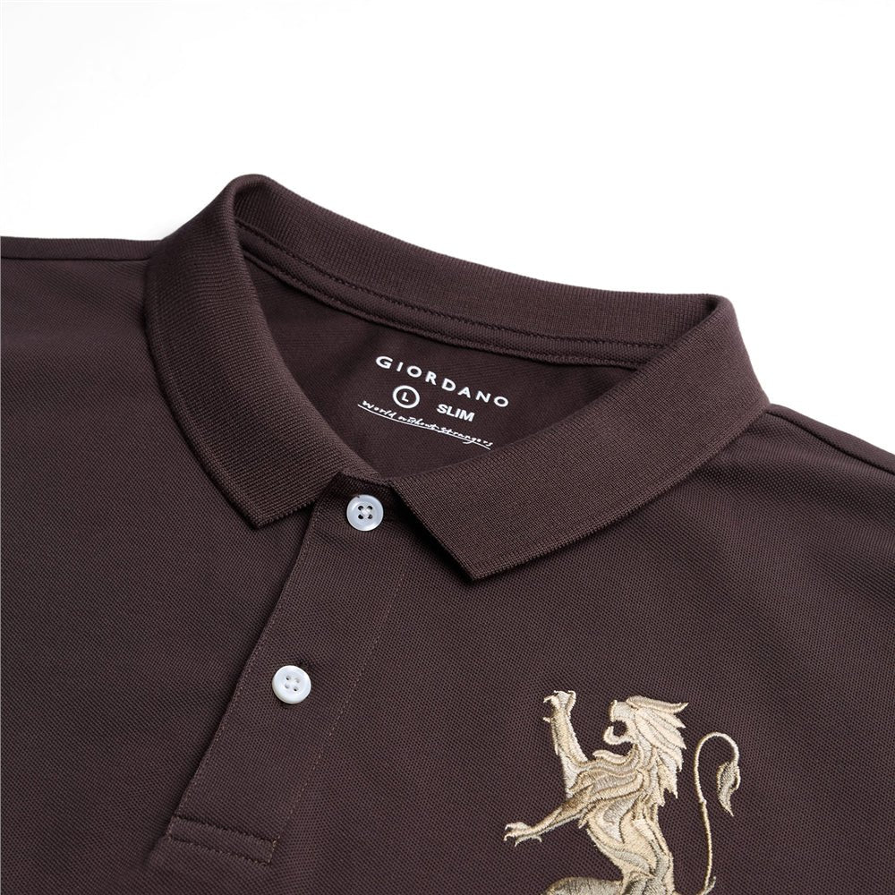 Men’S Slim Fit 3D Lion Embroidery Lycra Pique Polo S - Shop Giordano