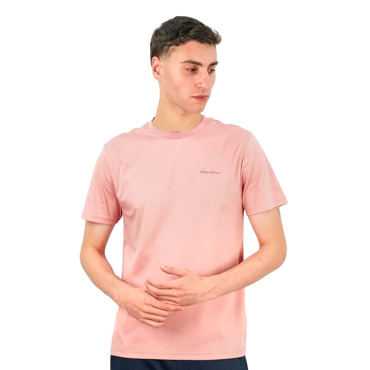 Giordano Men's Slim Fit Cotton Interlock Tee | Embroidered Tee - Premium Tee