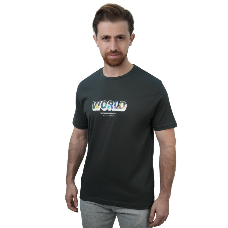 Giordano Men's Slim Fit Cotton Jersey Crew Neck Print Tee | Wws Graphic - first_variant_option_2 Premium Print Tee for Giordano