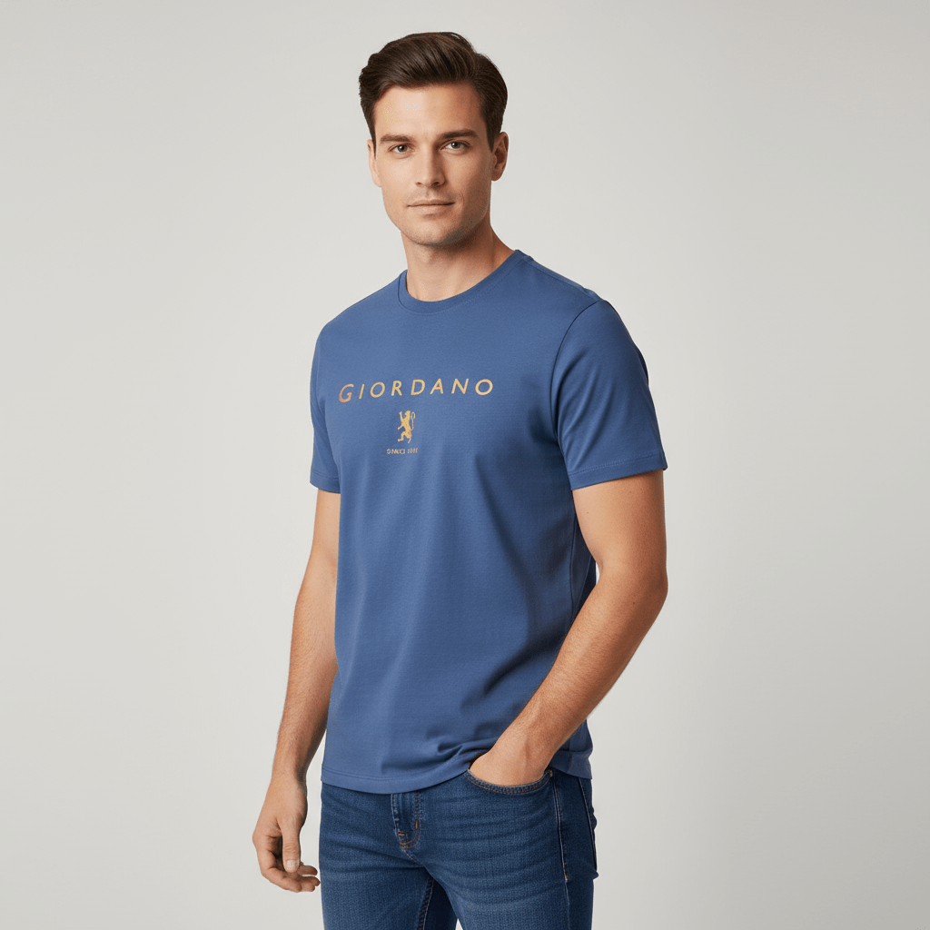 Men's Slim Fit Cotton Jersey Signature Print Tee S - Shop Giordano