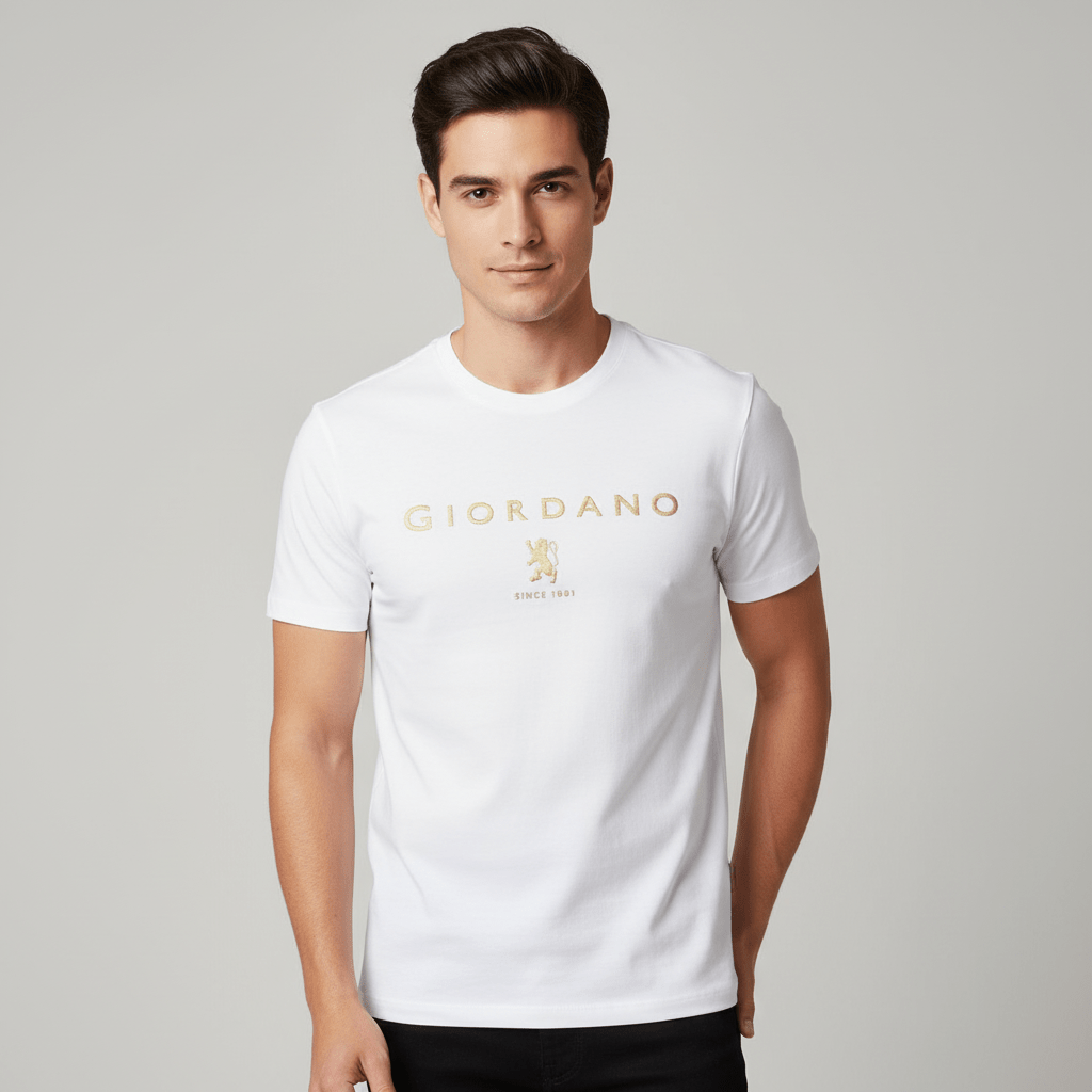 Giordano Men's Slim Fit Cotton Jersey Signature Print Tee - Premium Print Tee