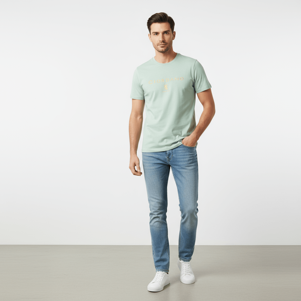 Men's Slim Fit Cotton Jersey Signature Print Tee S - Shop Giordano