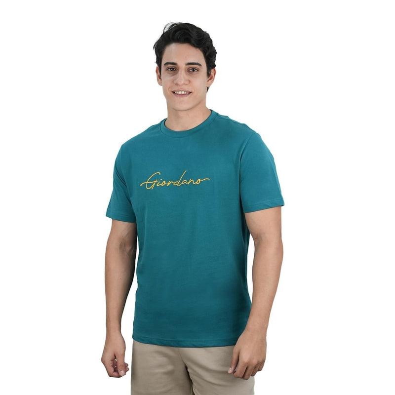 Men's Slim Fit Cotton Signature Print Tee S - Shop Giordano