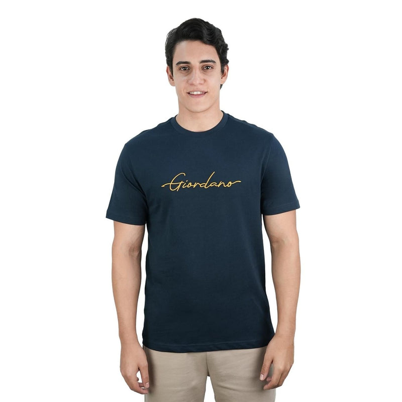 Men's Slim Fit Cotton Signature Print Tee S - Shop Giordano
