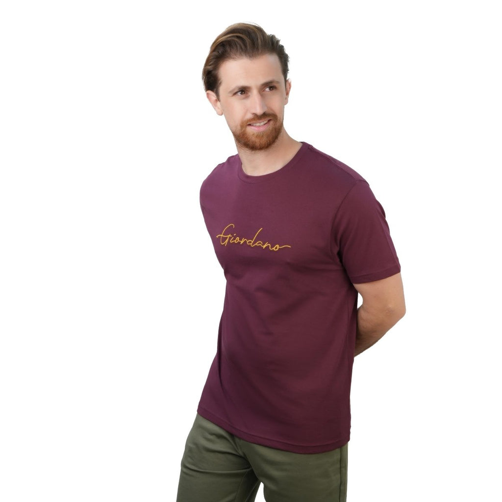 Men's Slim Fit Cotton Signature Print Tee S - Shop Giordano
