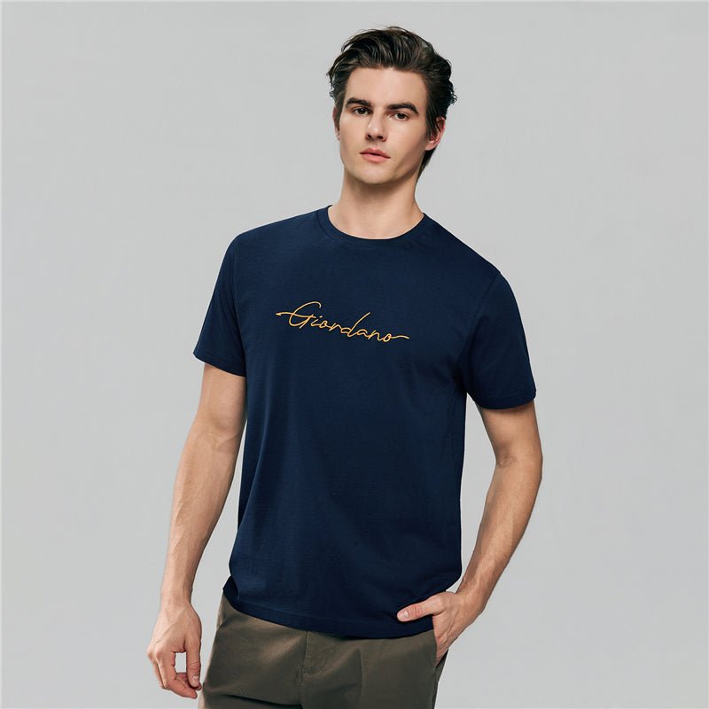 Men’S Slim Fit Cotton Signature Print Tee S - Shop Giordano