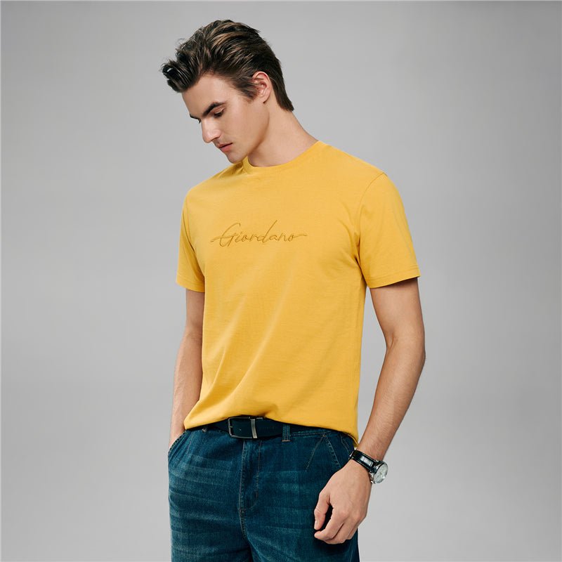 Men’S Slim Fit Cotton Signature Print Tee S - Shop Giordano