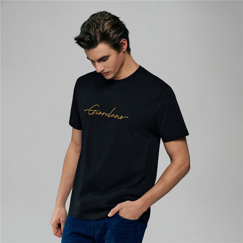 Men’S Slim Fit Cotton Signature Print Tee S - Shop Giordano