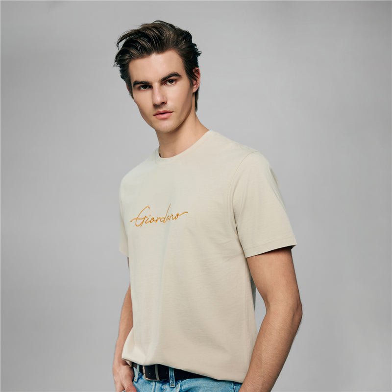 Men’S Slim Fit Cotton Signature Print Tee S - Shop Giordano