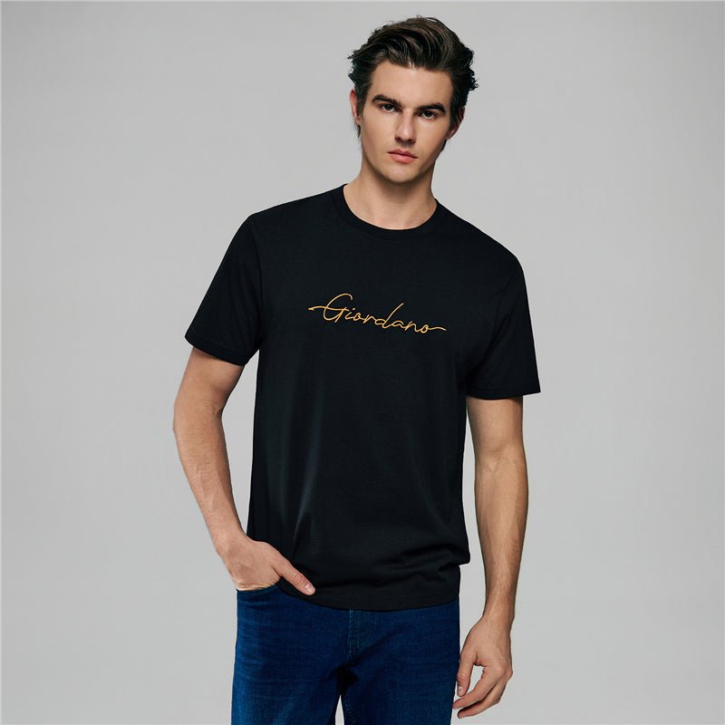 Men’S Slim Fit Cotton Signature Print Tee S - Shop Giordano
