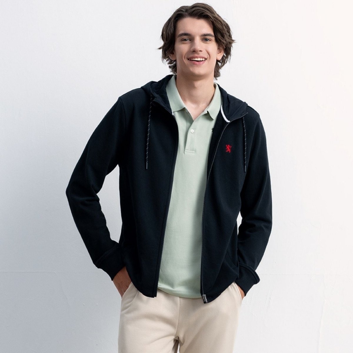 Men's Slim Fit French Terry Knit Hoodie Jacket S - Shop Giordano