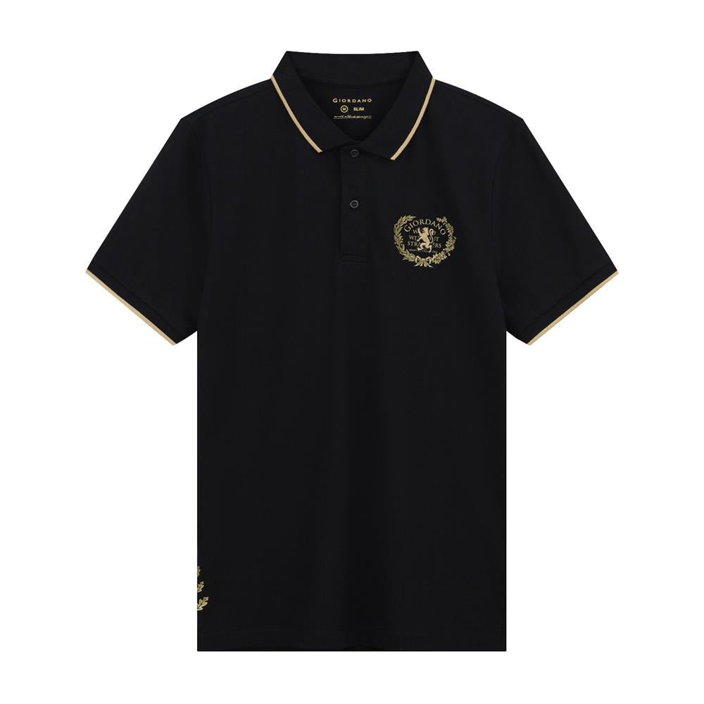 Men's Slim Fit Short Sleeve Polo With Embroidery S - Shop Giordano