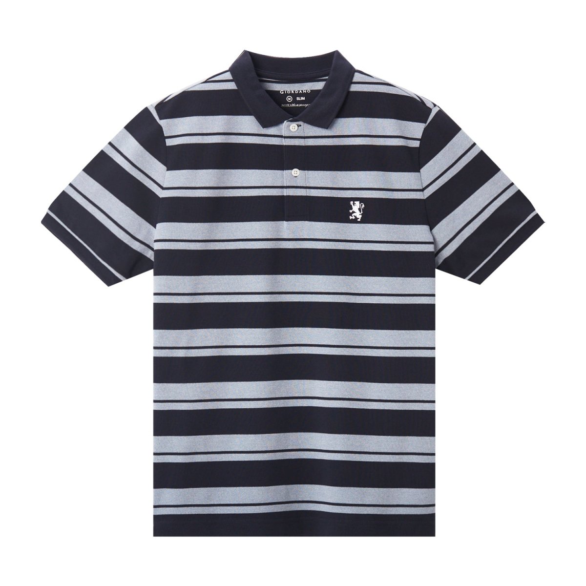 Men's Slim Fit Stripe Polo - Cotton Pique, Flat Knit Collar - Giordano
