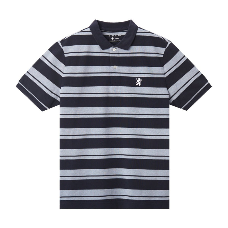 Men's Slim Fit Stripe Polo - Cotton Pique, Flat Knit Collar S - Shop Giordano