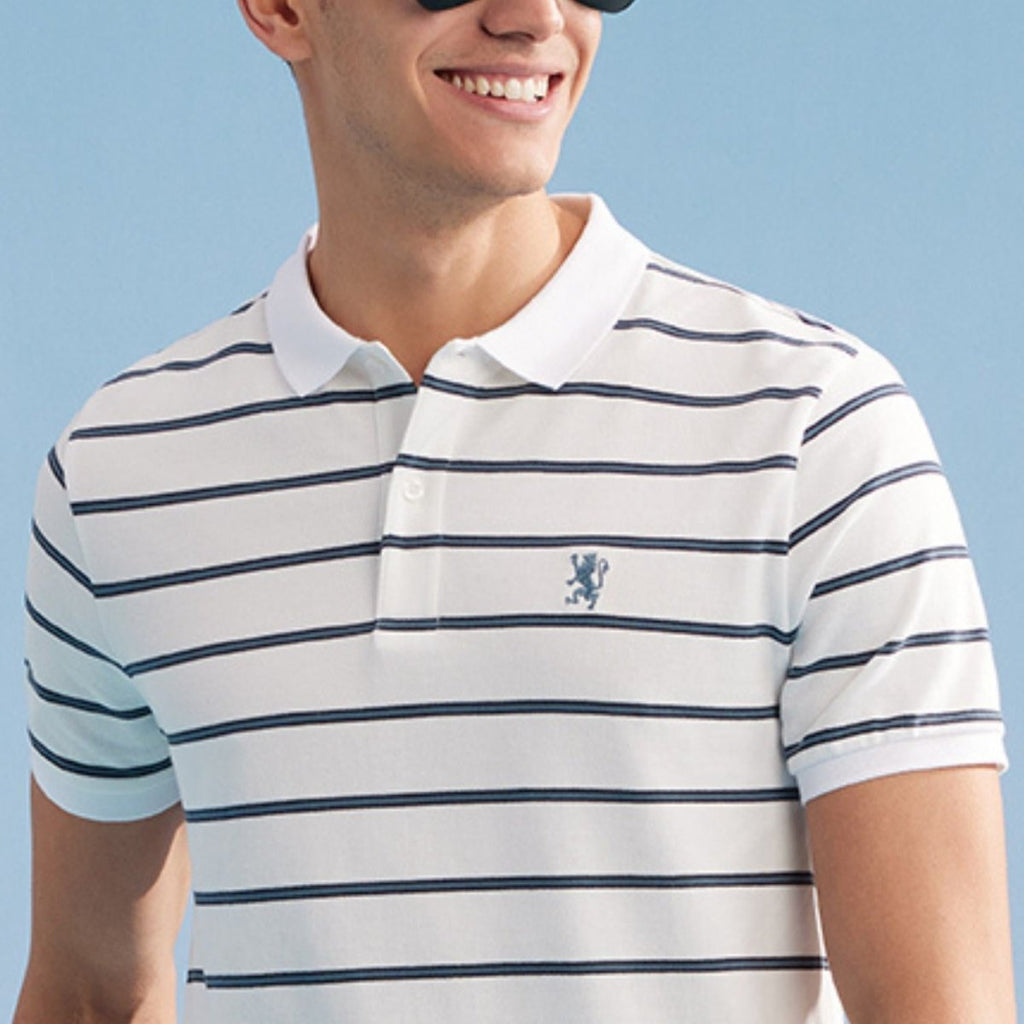Giordano Men's Slim Fit Stripe Polo - Cotton Pique, Flat Knit Collar - Premium Polo