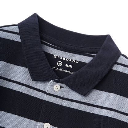 Men's Slim Fit Stripe Polo - Cotton Pique, Flat Knit Collar - Giordano