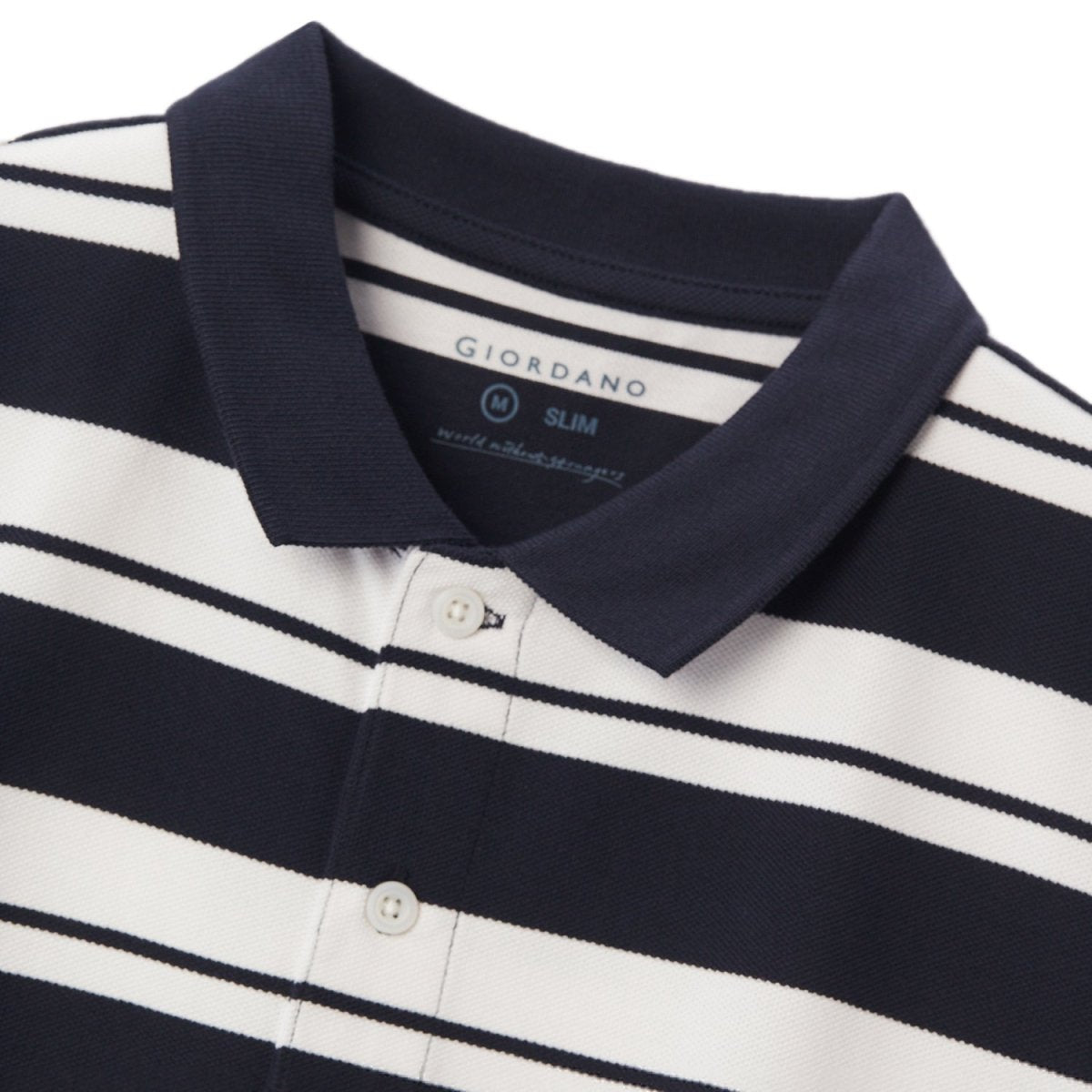 Men's Slim Fit Stripe Polo - Cotton Pique, Flat Knit Collar S - Shop Giordano