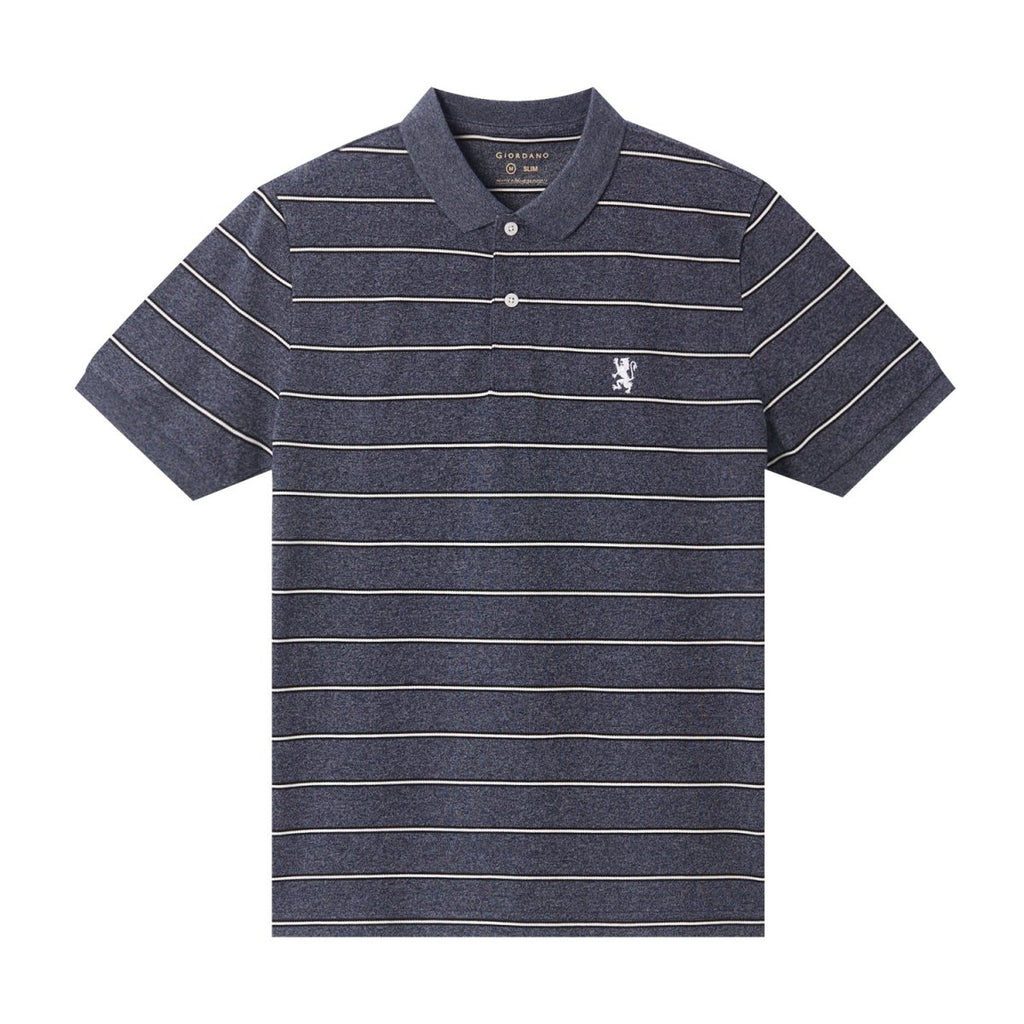 Men's Slim Fit Stripe Polo - Cotton Pique, Flat Knit Collar S - Shop Giordano