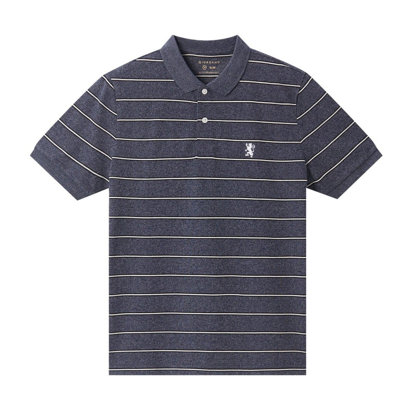 Men's Slim Fit Stripe Polo - Cotton Pique, Flat Knit Collar S - Shop Giordano