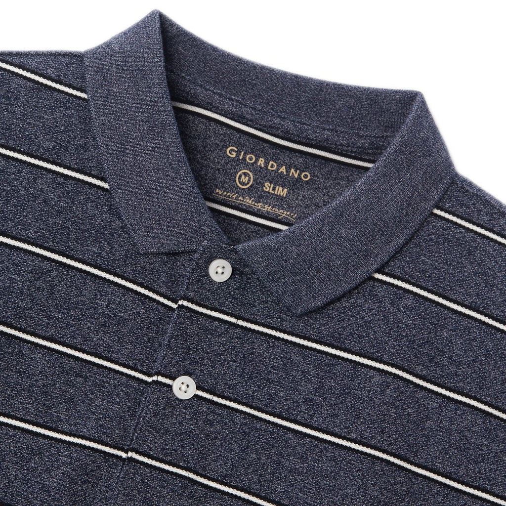Men's Slim Fit Stripe Polo - Cotton Pique, Flat Knit Collar S - Shop Giordano