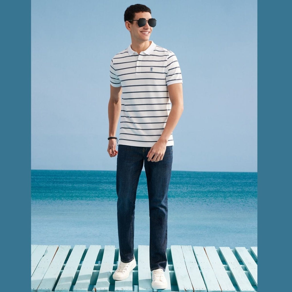 Giordano Men's Slim Fit Stripe Polo - Cotton Pique, Flat Knit Collar - Premium Polo