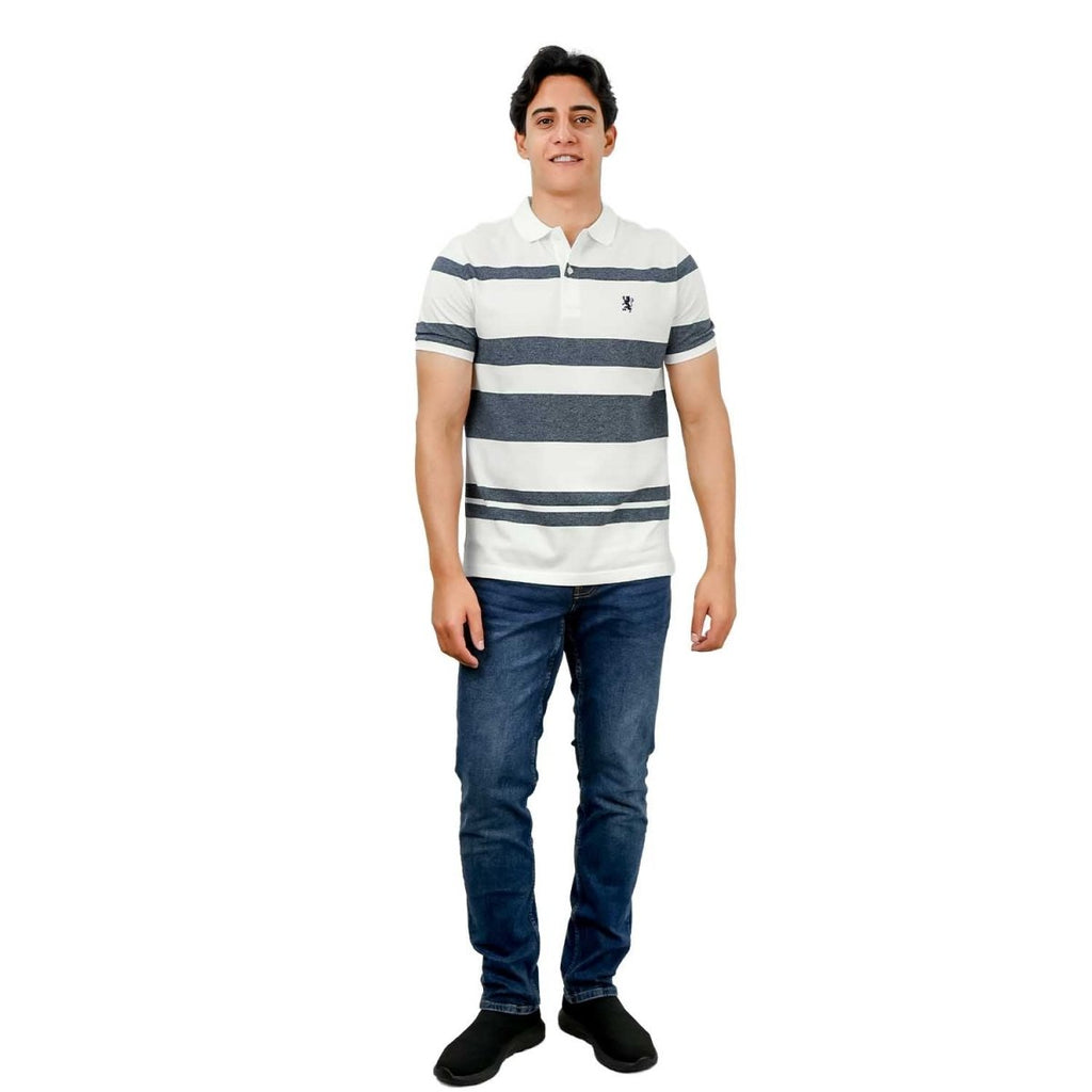 Men's Slim Fit Stripe Polo - Cotton Pique, Flat Knit Collar S - Shop Giordano