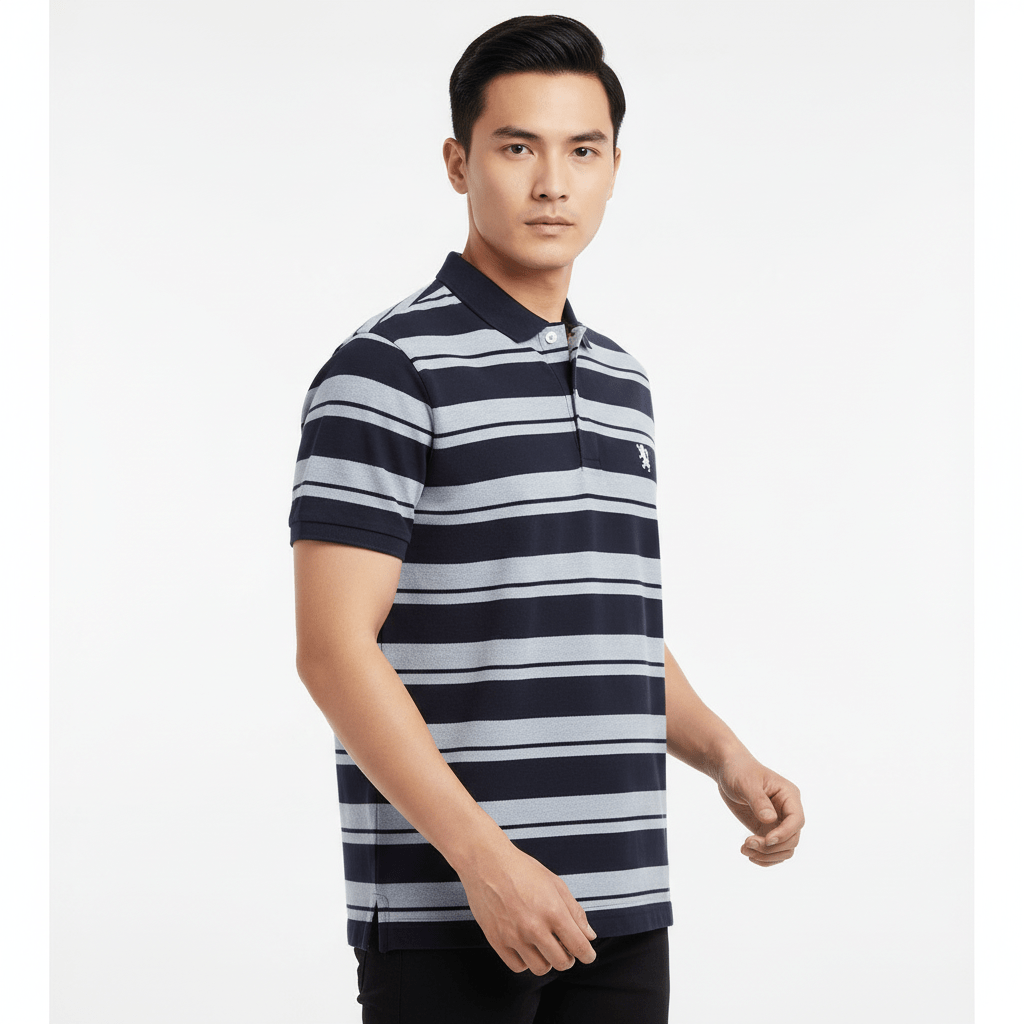 Men's Slim Fit Stripe Polo - Cotton Pique, Flat Knit Collar S - Shop Giordano