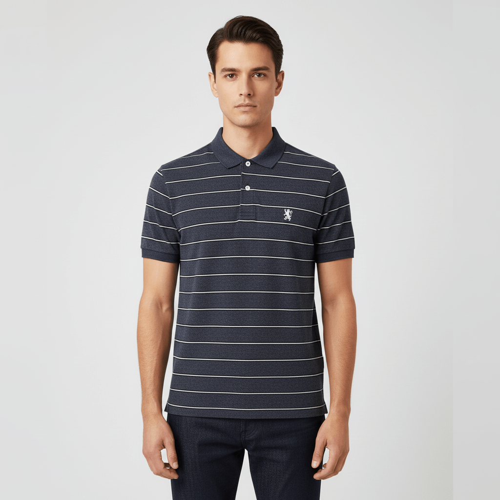 Men's Slim Fit Stripe Polo - Cotton Pique, Flat Knit Collar S - Shop Giordano