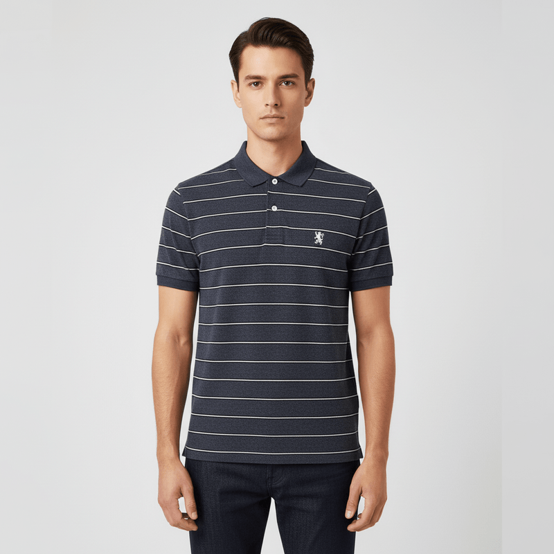 Men's Slim Fit Stripe Polo - Cotton Pique, Flat Knit Collar S - Shop Giordano