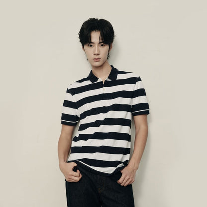 Men’S Slim Fit Striped Cotton Pique Polo Shirt | Korea Collection - Giordano