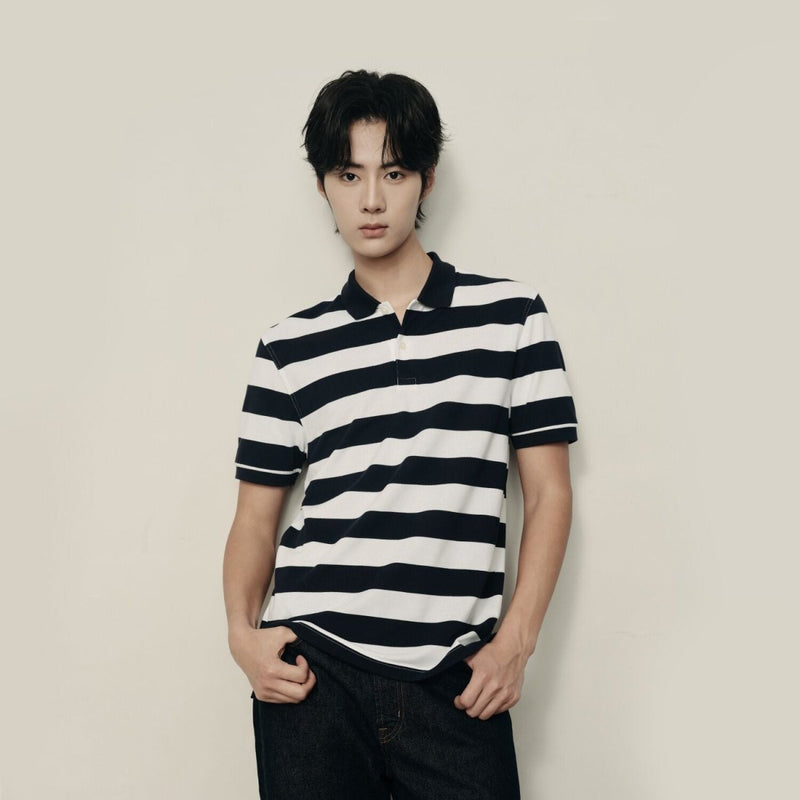 Men’S Slim Fit Striped Cotton Pique Polo Shirt | Korea Collection M - Shop Giordano