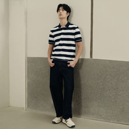 Men’S Slim Fit Striped Cotton Pique Polo Shirt | Korea Collection - Giordano