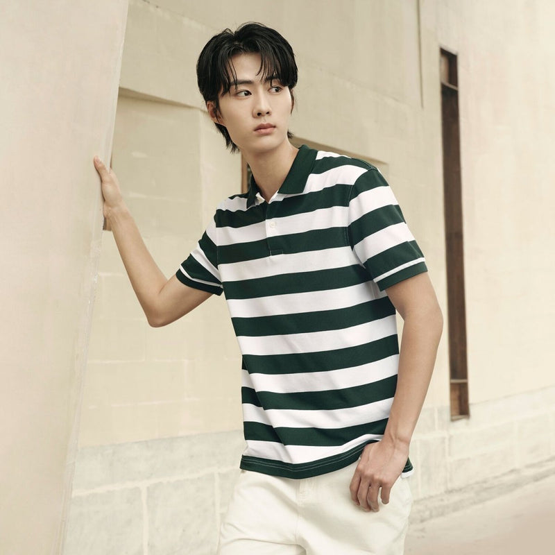 Men’S Slim Fit Striped Cotton Pique Polo Shirt | Korea Collection M - Shop Giordano