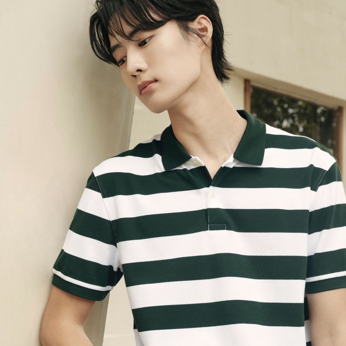 Men’S Slim Fit Striped Cotton Pique Polo Shirt | Korea Collection - Giordano