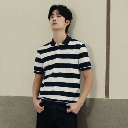 Men’S Slim Fit Striped Cotton Pique Polo Shirt | Korea Collection - Giordano