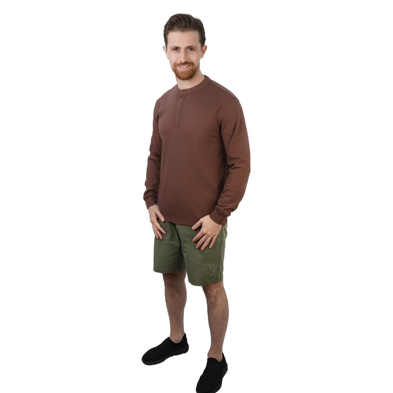 Men’S Slim Fit Waffle Henley Long Sleeve Button Tee S - Shop Giordano