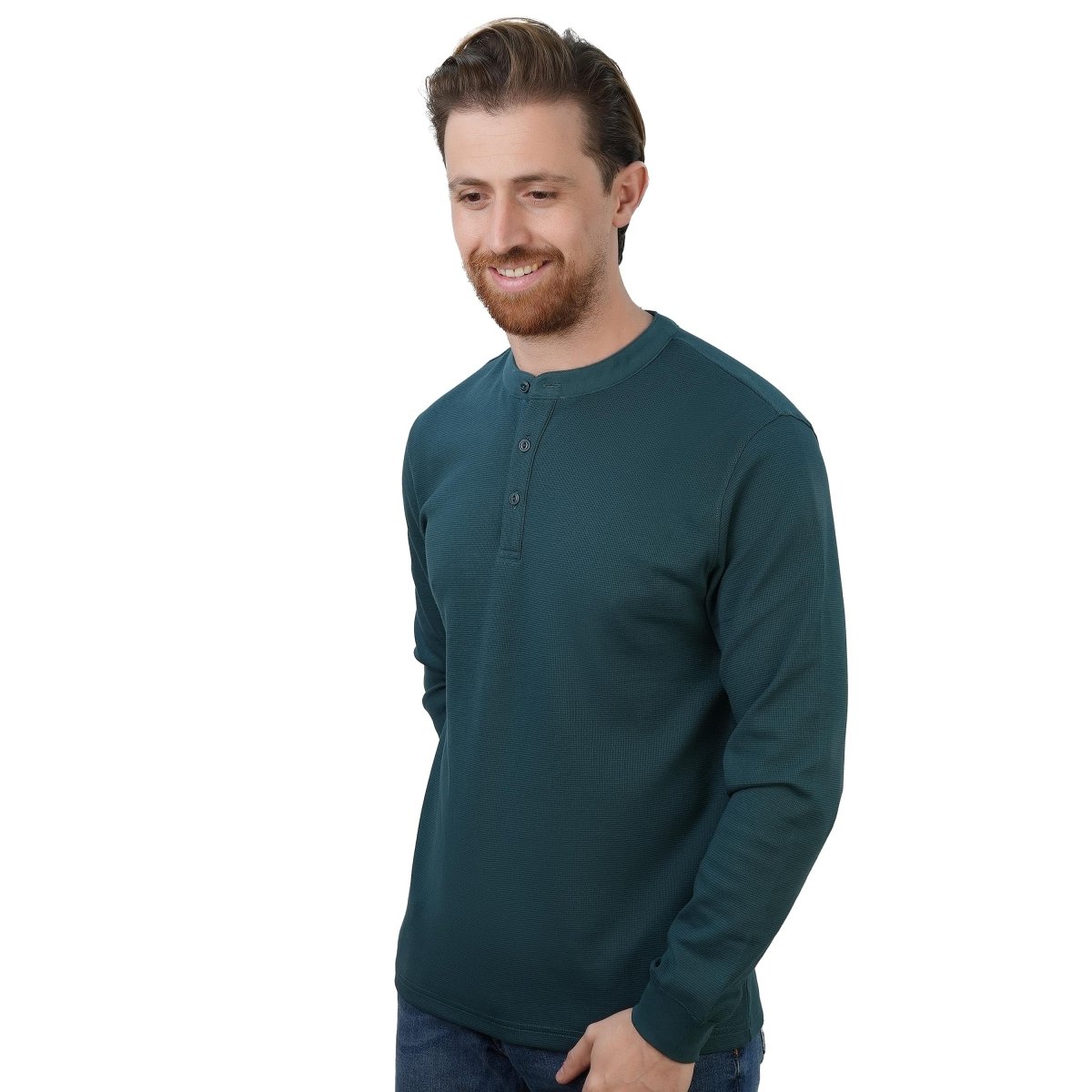 Giordano Men's Slim Fit Waffle Henley Long Sleeve Button Tee - Premium Tee
