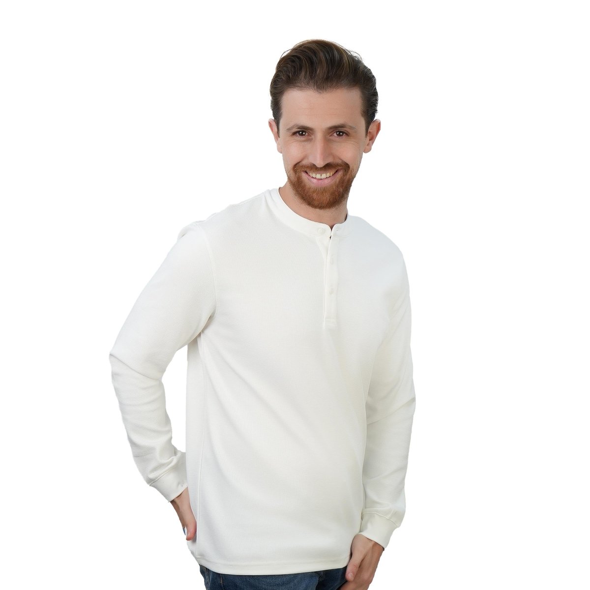 Men’S Slim Fit Waffle Henley Long Sleeve Button Tee S - Shop Giordano
