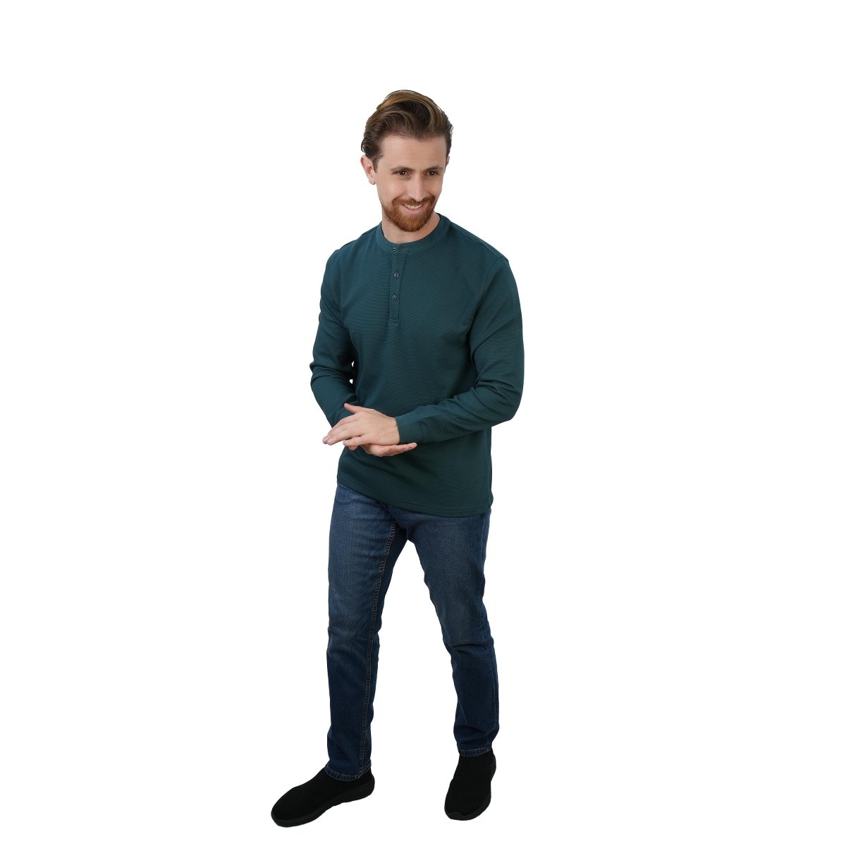 Giordano Men's Slim Fit Waffle Henley Long Sleeve Button Tee - Premium Tee
