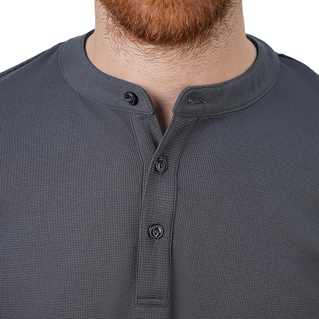 Men’S Slim Fit Waffle Henley Long Sleeve Button Tee S - Shop Giordano
