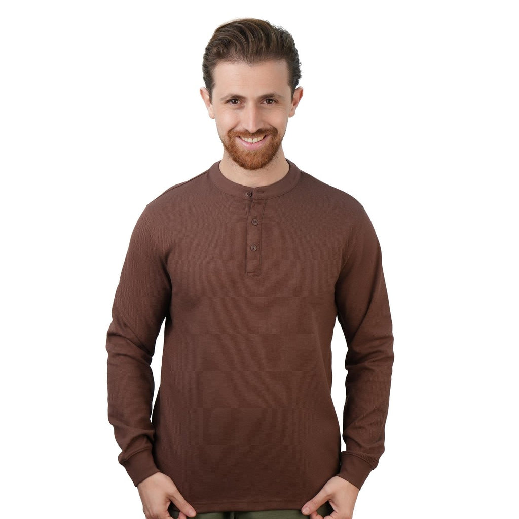 Men’S Slim Fit Waffle Henley Long Sleeve Button Tee S - Shop Giordano