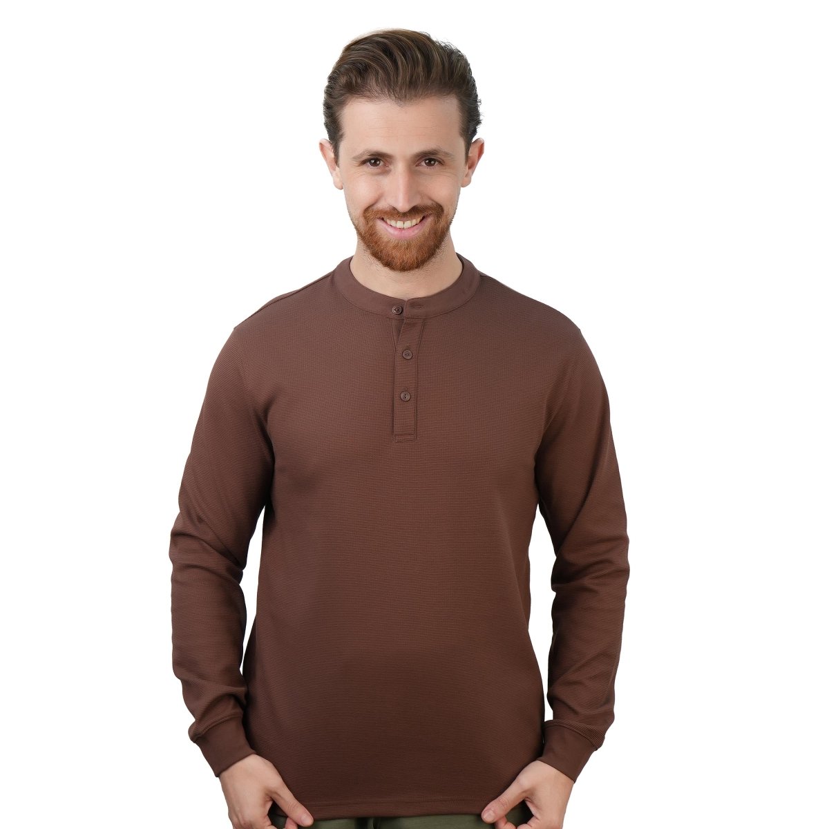 Men’S Slim Fit Waffle Henley Long Sleeve Button Tee S - Shop Giordano