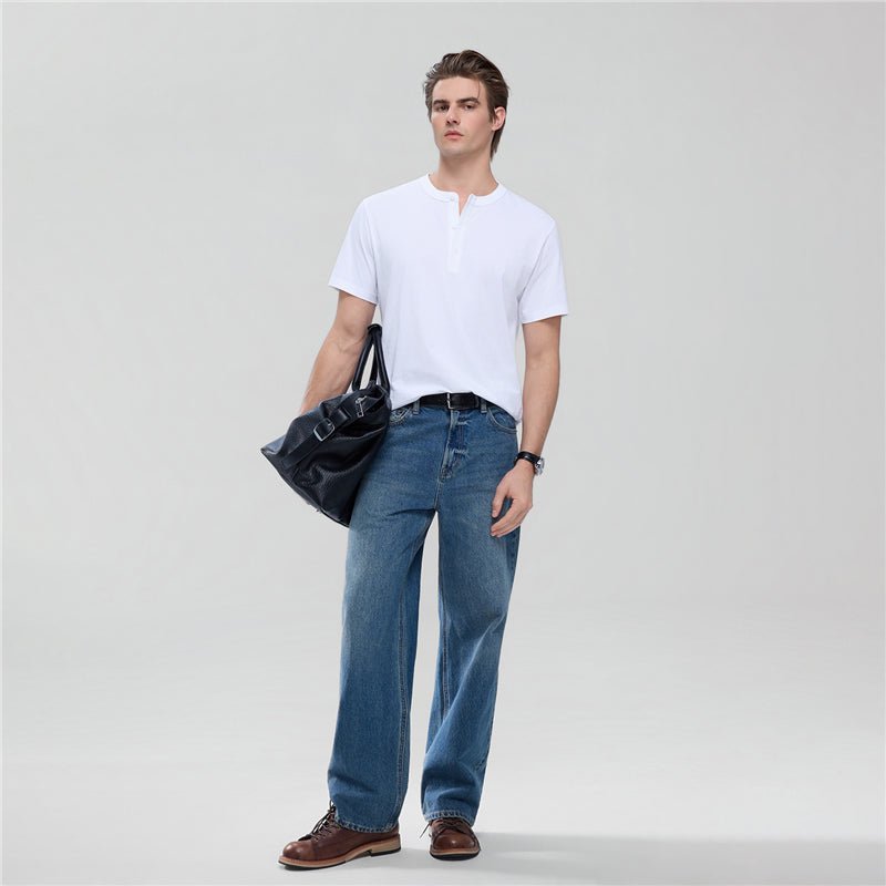 Men’S Slim Henley Short - Sleeve Button Front Tee S - Shop Giordano