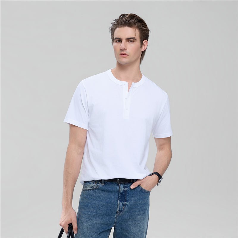 Men’S Slim Henley Short - Sleeve Button Front Tee S - Shop Giordano