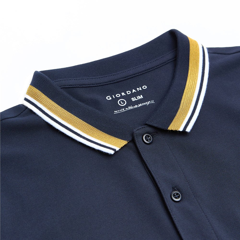 Men’S Slim Pique Polo With Contrast Collar & Signature Embroidery S - Shop Giordano