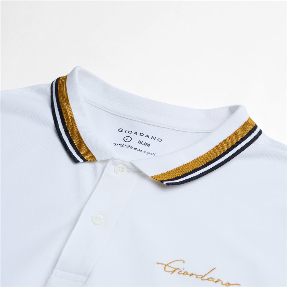 Men’S Slim Pique Polo With Contrast Collar & Signature Embroidery S - Shop Giordano
