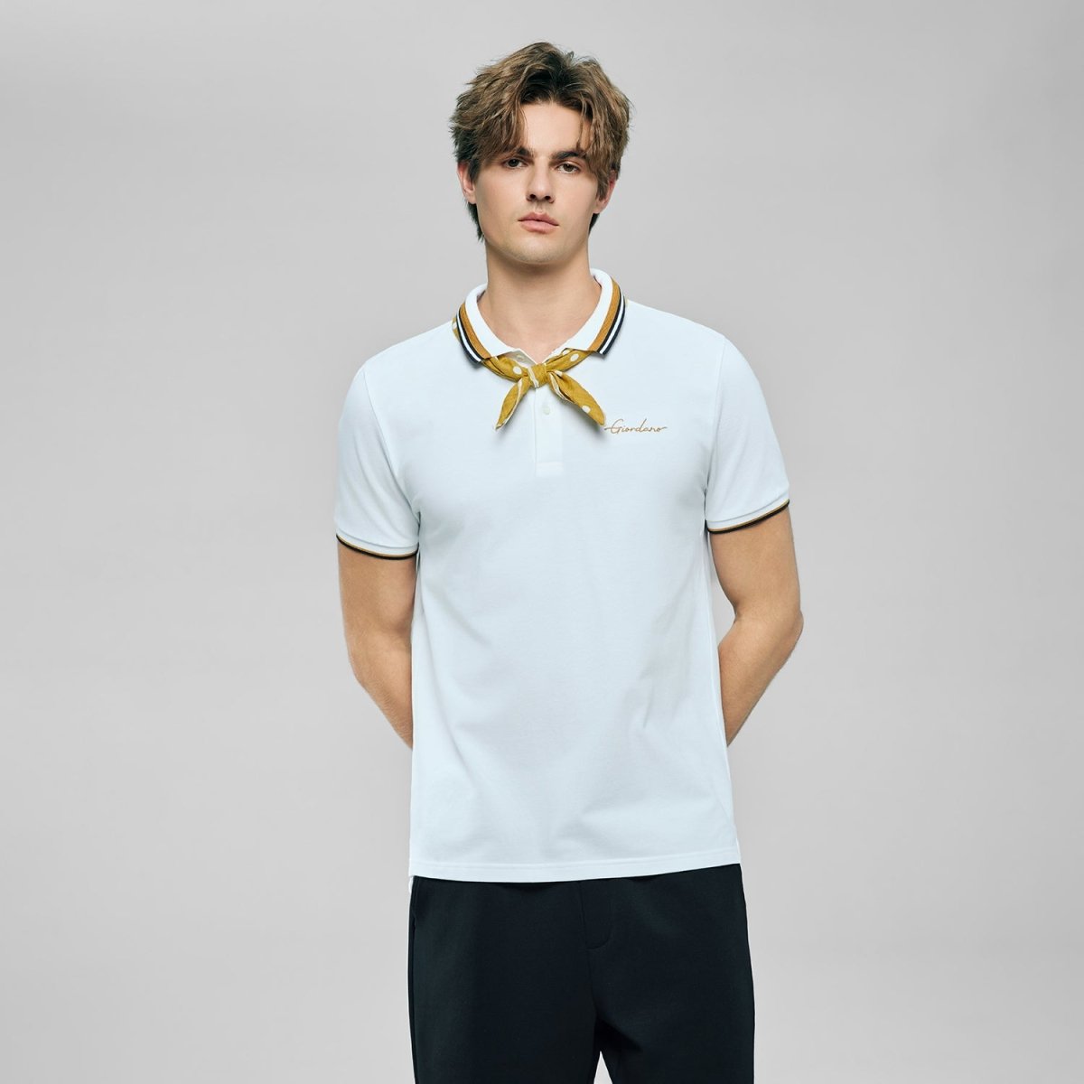 Men’S Slim Pique Polo With Contrast Collar & Signature Embroidery S - Shop Giordano