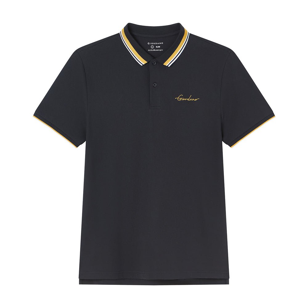 Men’S Slim Pique Polo With Contrast Collar & Signature Embroidery S - Shop Giordano